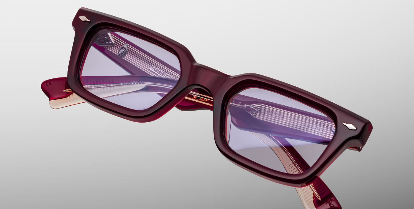 jacques marie mage casablanca cherry eckige sonnenbrille in rot mit violetten gläsern
