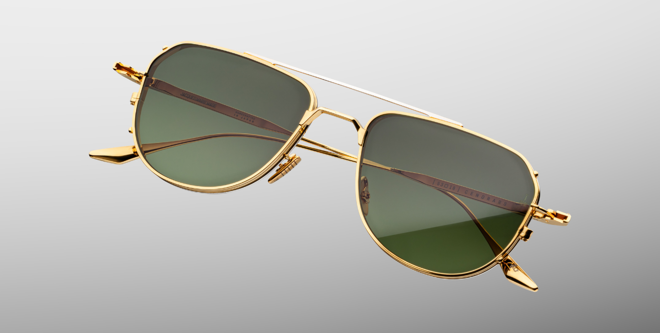 jacques marie mage cendrars musket aviator sonnenbrille in gold und silber mit grün verlaufenden gläser