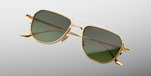jacques marie mage cendrars musket aviator sonnenbrille in gold und silber mit grün verlaufenden gläser