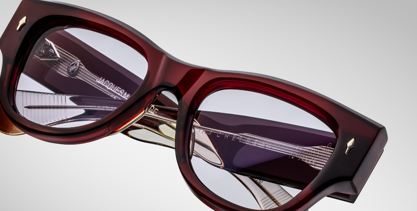 jacques marie mage chelsea cherry eckige sonnenbrille in rot mit violetten gläsern