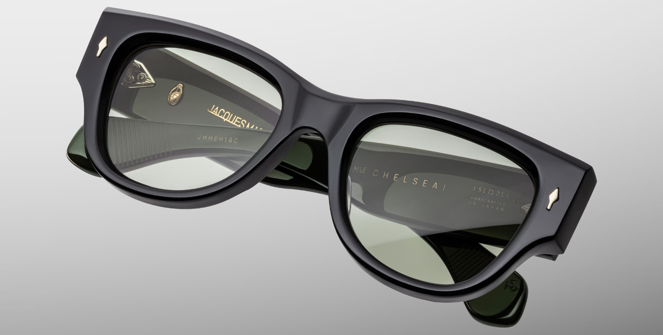 jacques marie mage chelsea cobra eckige sonnenbrille in schwarz mit grünen gläsern