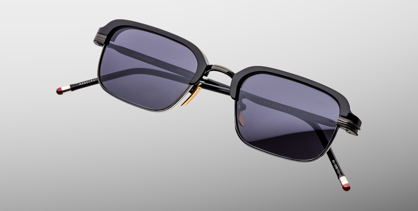 jacques marie mage comanche corbeau rechteckige sonnenbrille aus Titan und acetat in schwarz mit silber und grauen gläsern