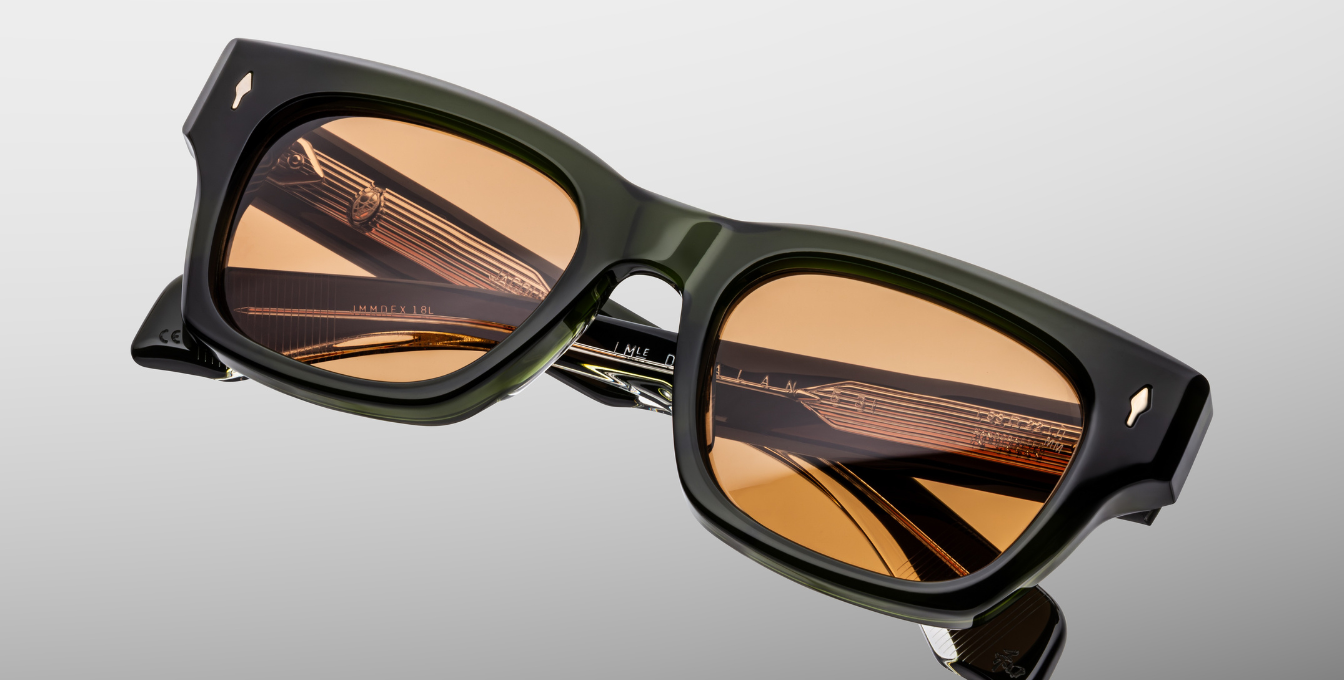 jacques marie mage dealan53 borneo eckige sonnenbrille in grün mit orangenen gläsern