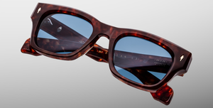 jacques marie mage dealan 53 breccia eckige sonnenbrille in havana mit blauen gläsern