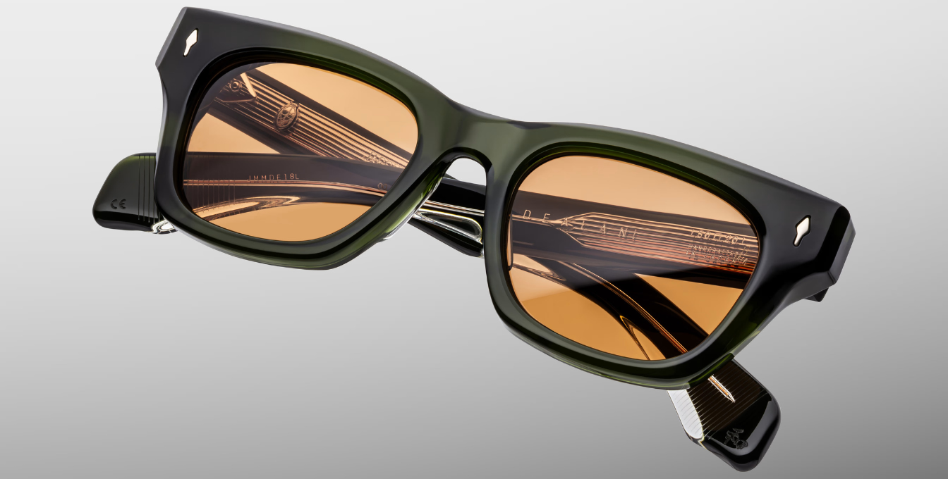 jacques marie mage dealan borneo eckige sonnenbrille in grün mit orangenen Gläsern
