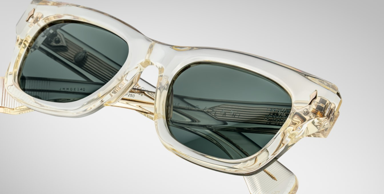 jacques marie mage dealan brut eckige sonnenbrille in transparent mit grünen gläsern