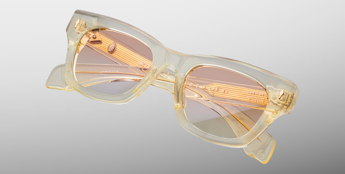 jacques marie mage dealan photochromic halo eckige beige fassung aus Acetat mit hellbrauen Verlaufsgläser