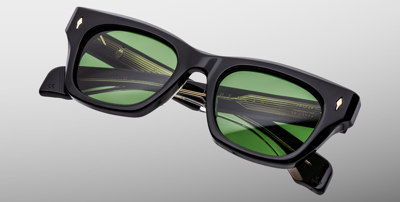 jacques marie mage dealan venom eckige sonnenbrille in schwarz mit grünen gläsern