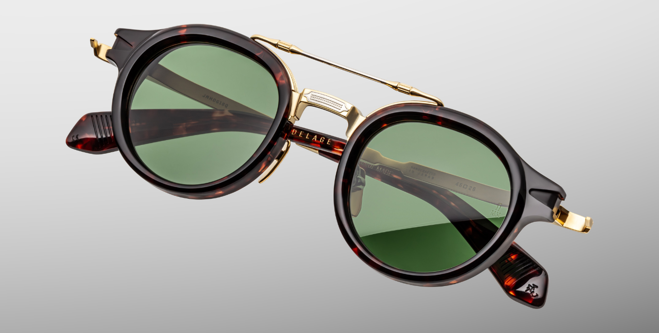 jacques marie mage delage etna runde sonnenbrille in havana und gold mit grünen gläsern