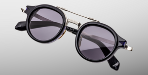 jacques marie mage delage hudson runde sonnenbrille in blaue und silber mit blauen gläsern