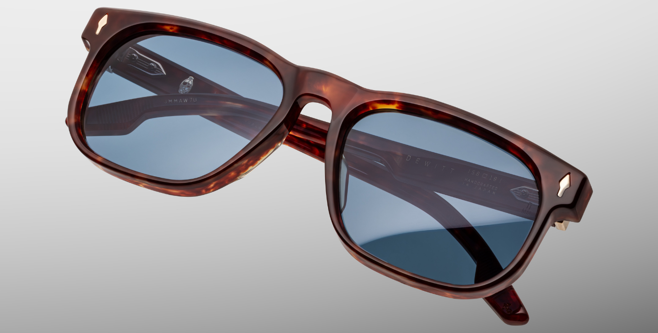 jacques marie mage dewitt breccia eckige sonnenbrille in havana mit blauen gläsern