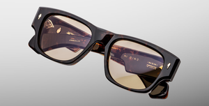 jacques marie mage dini agar eckige sonnenbrille in havana mit leicht gelben gläsern