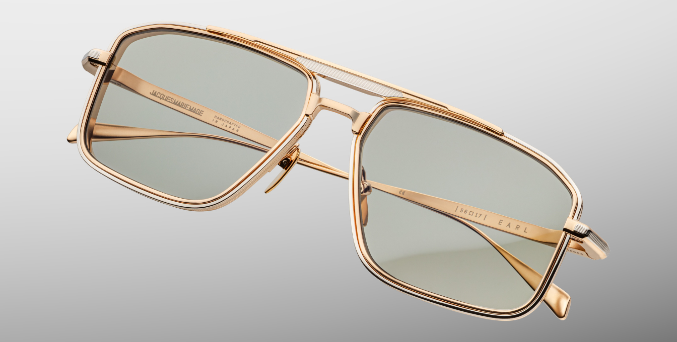 jacques marie mage earl altan eckige sonnenbrille in gold und silber mit grünen gläsern