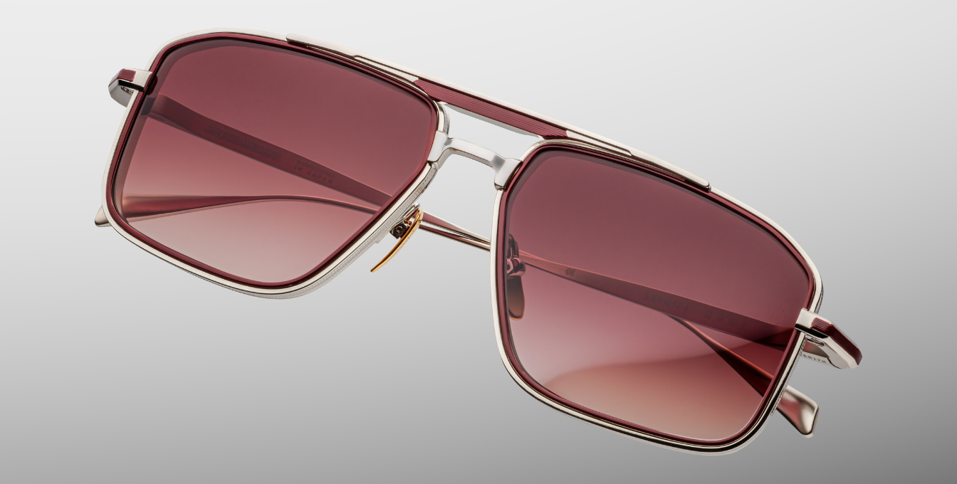 jacques marie mage earl bordeaux eckige sonnenbrille in silbe rund bordeaux mit roten gläsern
