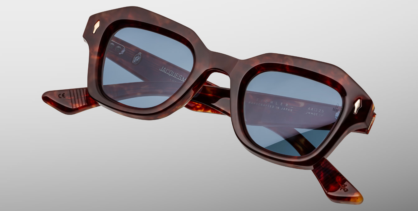 jacques marie mage eichler breccia eckige sonnenbrille in havana mit blauen gläsern
