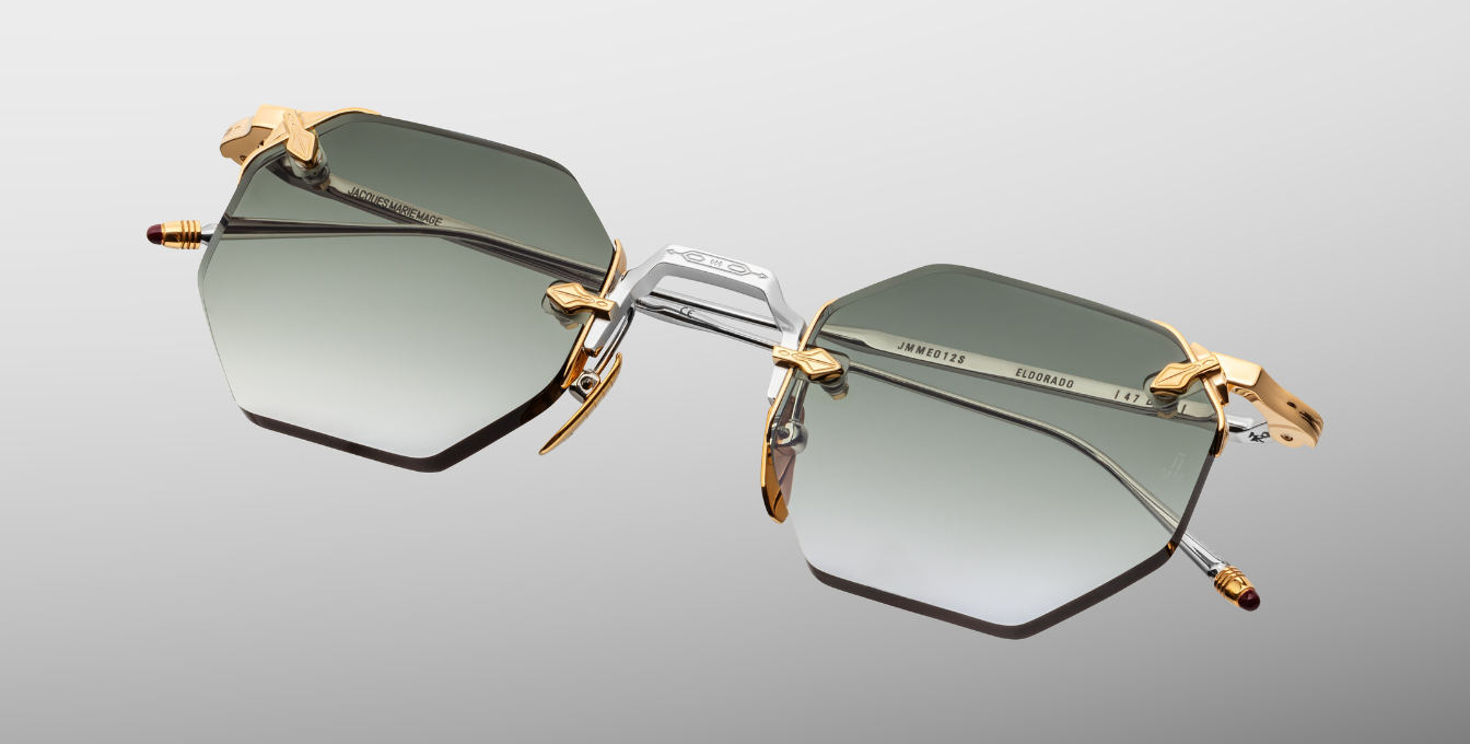 jacques marie mage eldorado electrum achteckige randlose sonnenbrille in silber und gold mit blauen gläsern