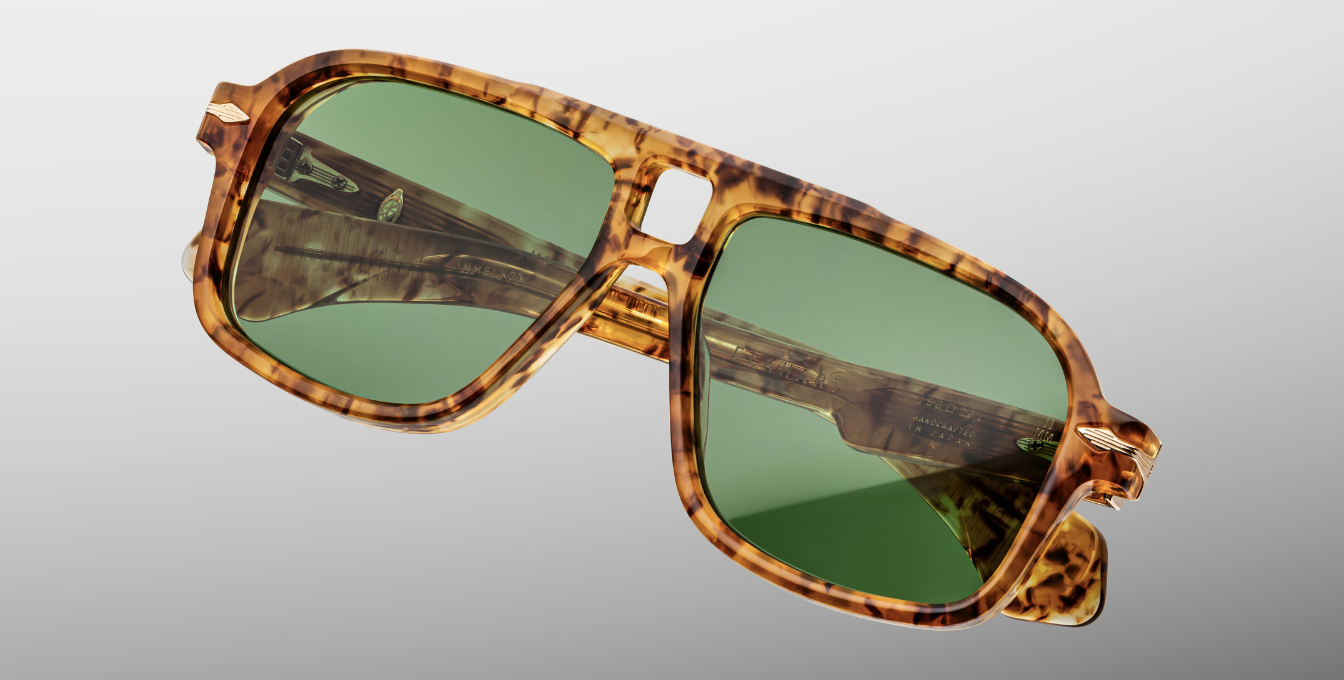 jacques marie mage elkhart vintage tort eckige sonnenbrille in havana mit grünen gläsern