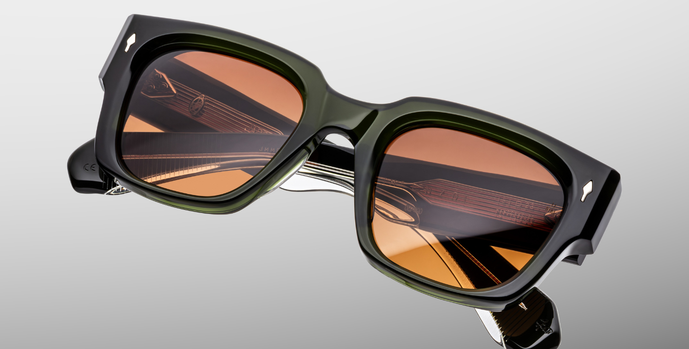jacques marie mage enzo borneo eckige sonnenbrille in grün mit orangenen gläsern
