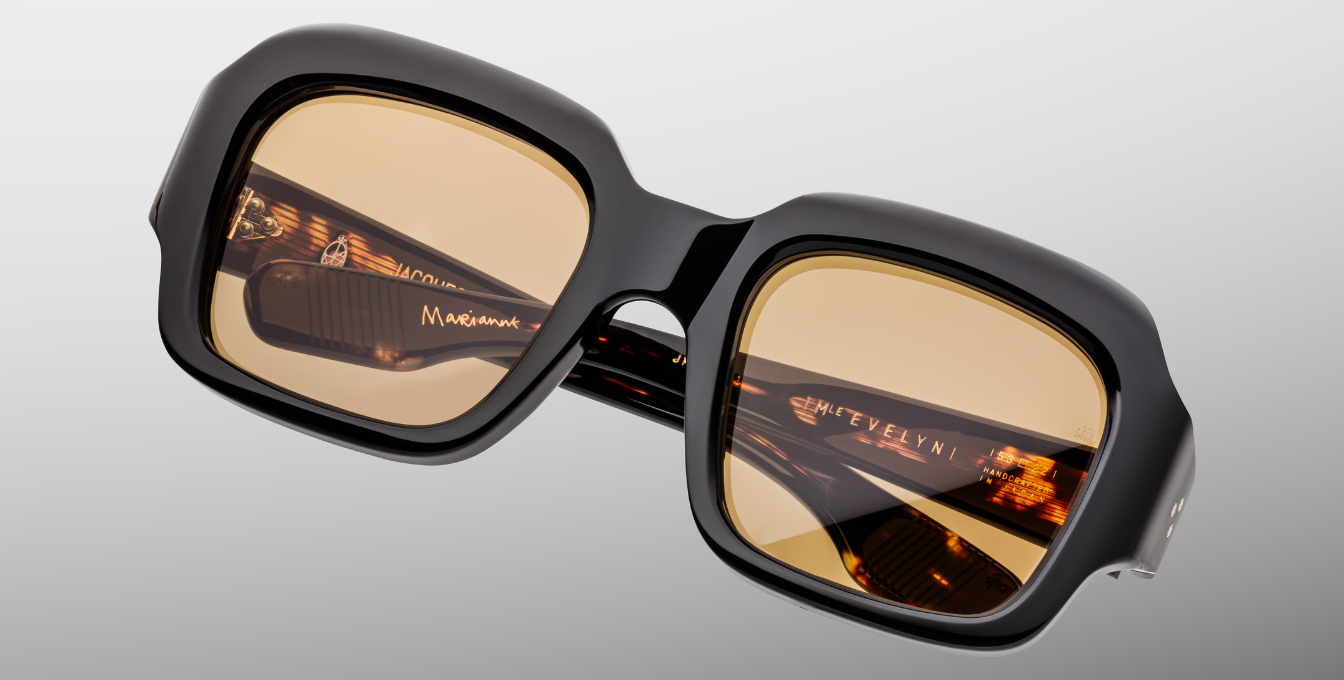 jacques marie mage evelyn monday eckige sonnenbrille in schwarz und havana mit orangenen gläsern