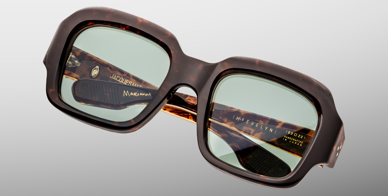 jacques marie mage evelyn yesterday eckige sonnenbrille in havana mit grünen gläsern