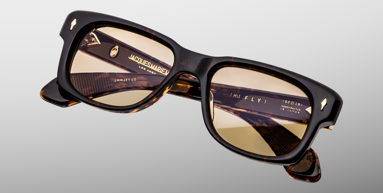 jacques marie mage fly agar eckige sonnenbrille in havana mit gelben gläsern