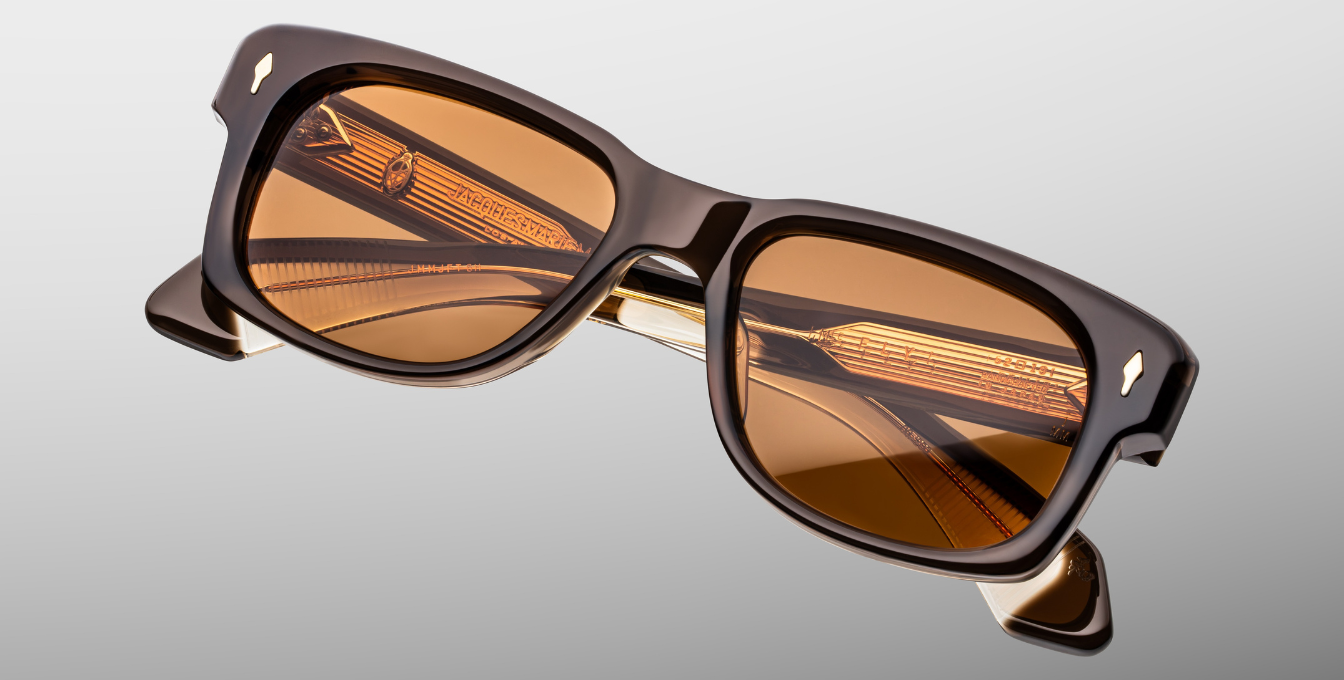 jacques marie mage fly london eckige sonnenbrille in braun mit orangenen gläsern