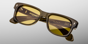 jacques marie mage fly volvox eckige sonnenbrille in grün mit olive farbenen gläsern