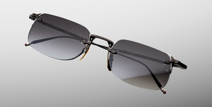 jacques marie mage fonda black eckige randlose sonnenbrille in schwarz und silber mit grauen verspiegelten verlaufsgläsern