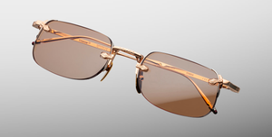 jacques marie mage fonda sweetheart eckige randlose sonnenbrille aus titan in rosegold und orangenen gläsern