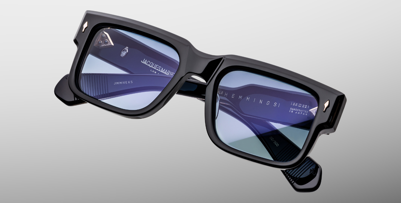 jacques marie mage hemmings obscure eckige sonnenbrille in schwarz mit hellblauen gläsern
