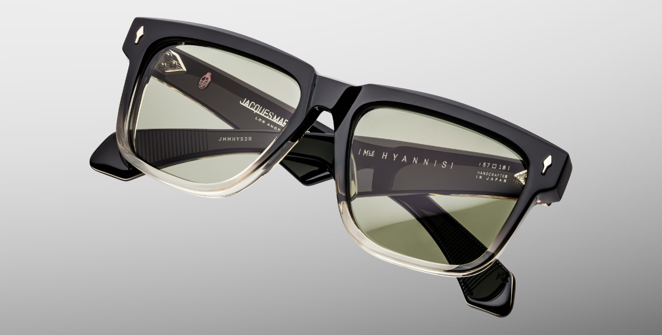 jacques marie mage hyannis black fade eckige sonnenbrille in schwarz verlauf mit grünen gläsern
