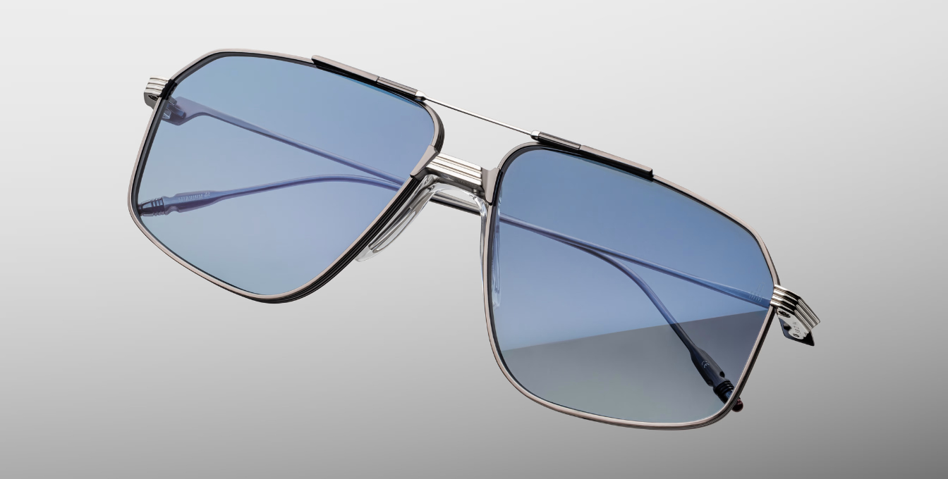 jacques marie mage jagger antique silver aviator sonnenbrille aus titan in gunmetalund blauen verlaufsgläsern