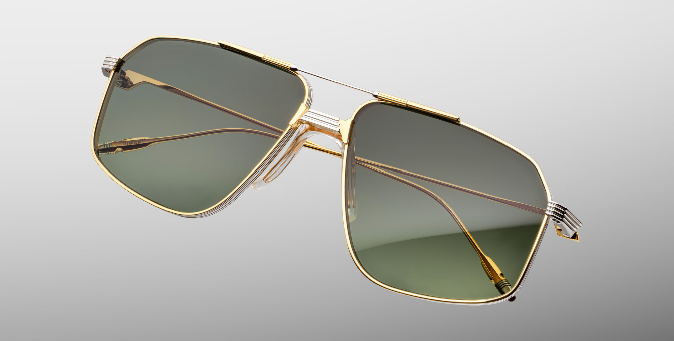jacques marie mage jagger musket aviator sonnenbrille aus titan in gold mit grünen verlaufsgläser
