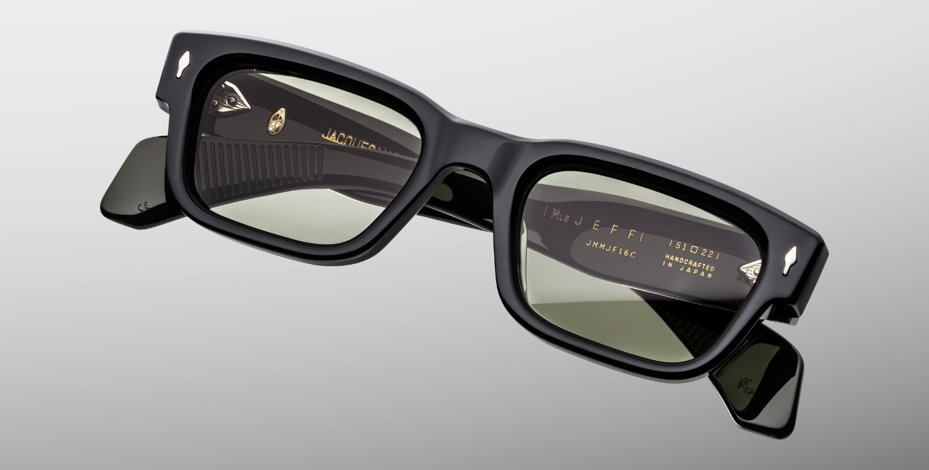 Jacques Marie Mage Jeff Cobra eckige Sonnenbrille in schwarz mit grün und hellgrünen Gläsern