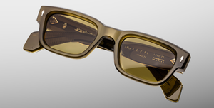 jacques marie mage jeff volvox eckige sonnenbrille in transparentem grün mit olive farbenen gläsern