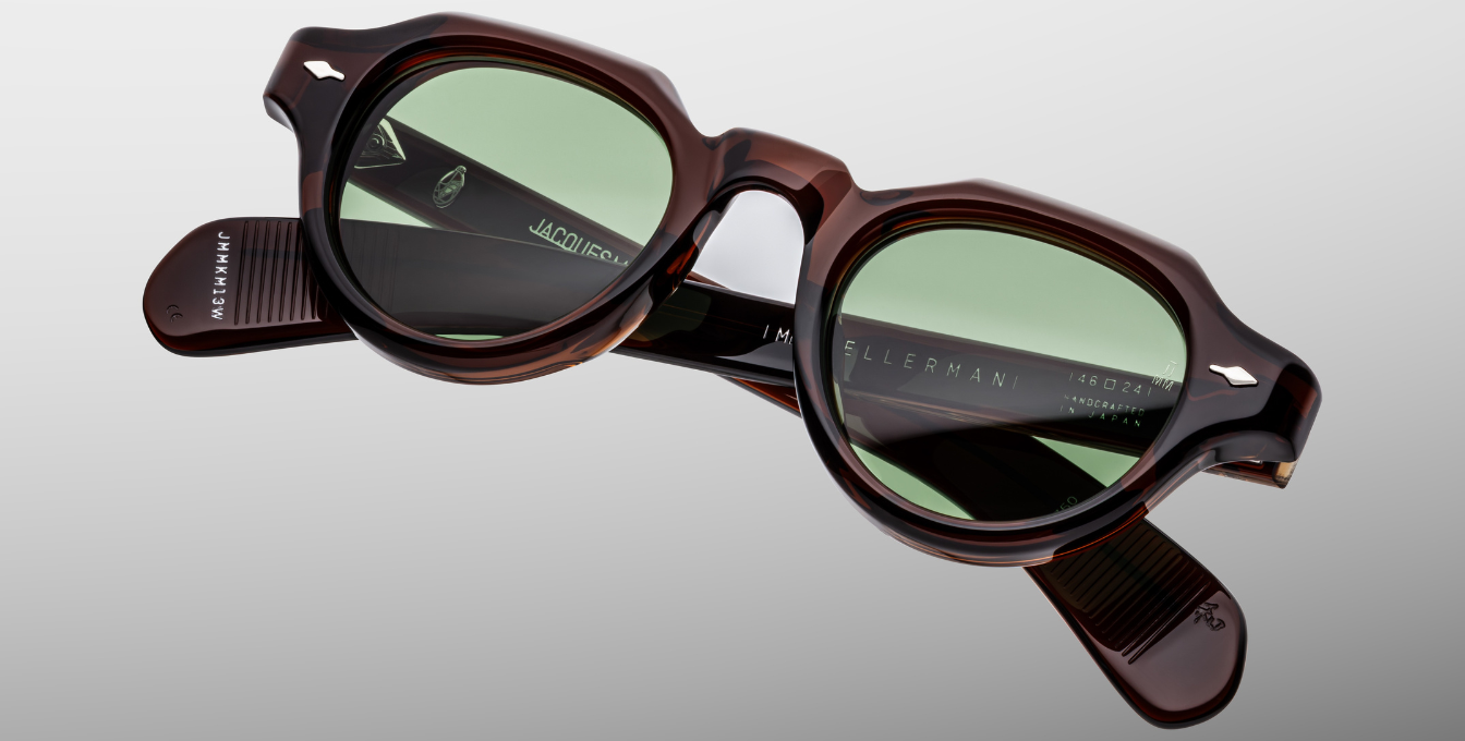 jacques marie mage kellerman zoltar pantoförmige acetatbrille in braun mit grünen gläsern