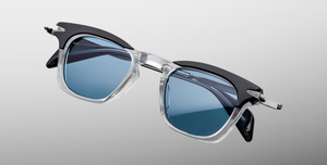 jacques marie mage kennedy sulfur eckige sonnenbrille in transparent und grau mit blauen gläsern