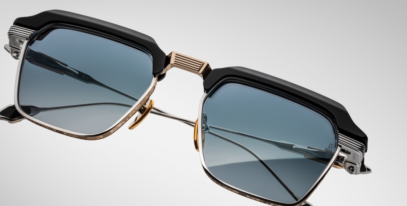 jacques marie mage last frontier worland hades eckige sonnenbrille in schwarz, silbe rund gold mit blauen gläsern