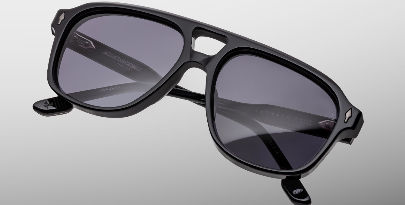 jacques marie mage leonard raven eckige sonnenbrille in schwarz mit grauen gläsern