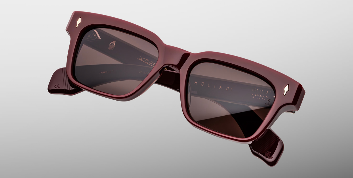 jacques marie mage molino bordeaux empire eckige sonnenbrille aus acetat in weinrot mit braunen gläsern