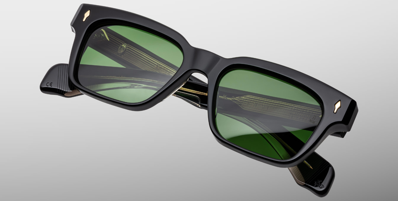 jacques marie mage molino venom eckige sonnenbrille in schwarz mit grünen gläsern