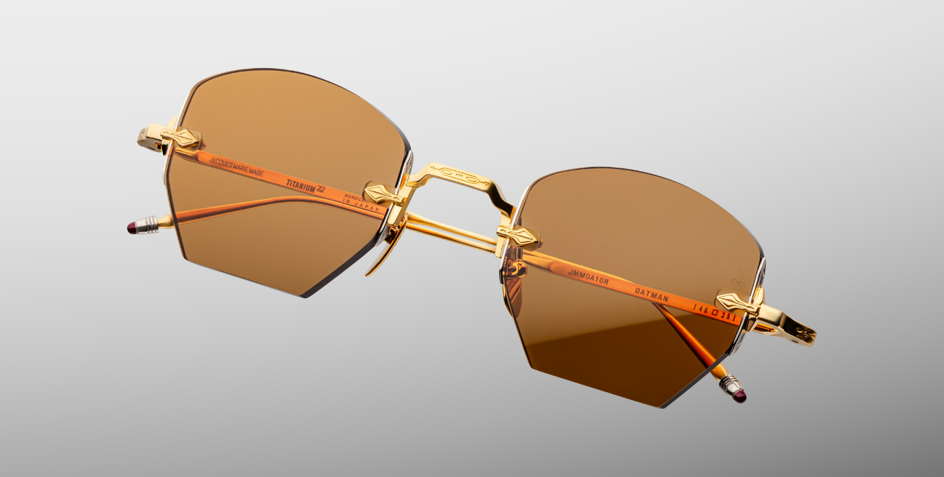 jacques marie mage oatman suntan randlose sonnenbrille in gold mit orangenen gläsern