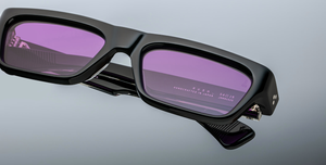 jacques marie mage rush shadow eckige sonnenbrille in schwarz mit violetten gläsern