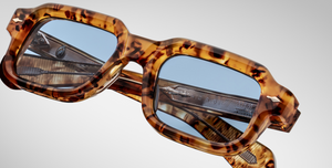 jacques marie mage sandro cairo eckige sonnenbrille in havana mit blauen gläsern