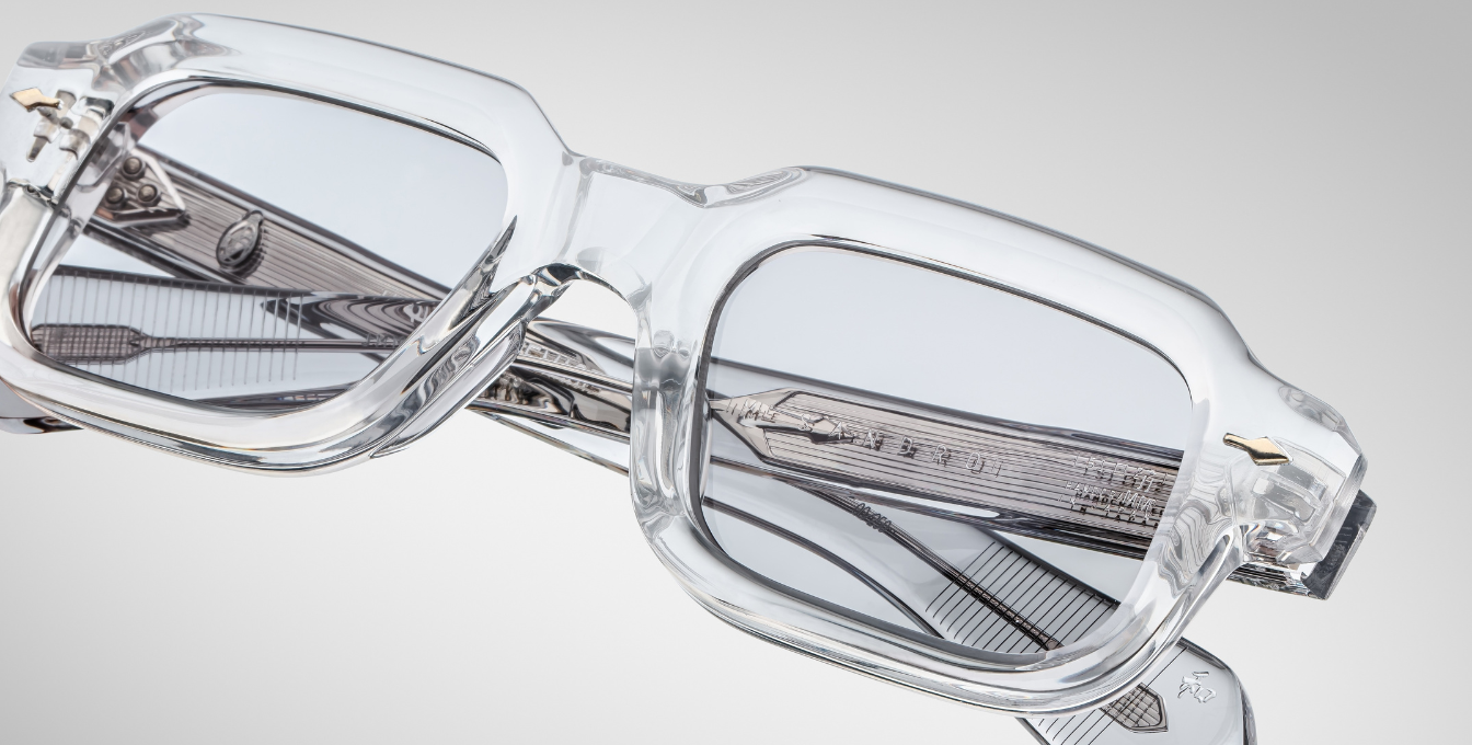 jacques marie mage sandro sulfur eckige sonnenbrille in transparent mit grauen gläsern
