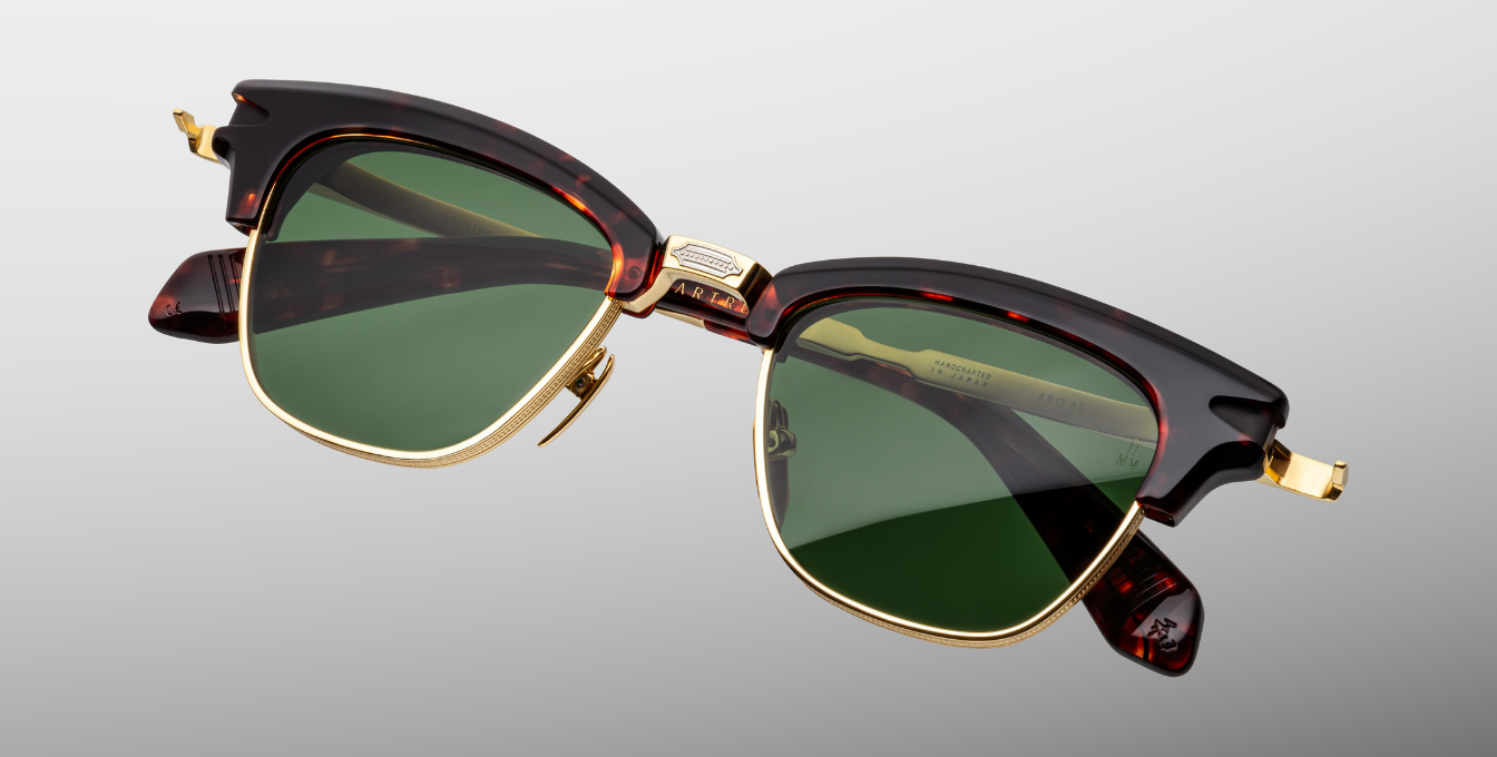 jacques marie mage sartre etna cateye sonnenbrille in silber, gold und havana mit grünen gläsern
