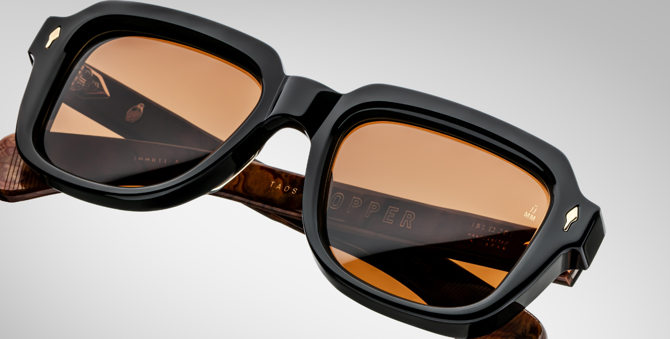 jacques marie mage taos noirx eckige sonnenbrille in schwarz mit braunen gläsern