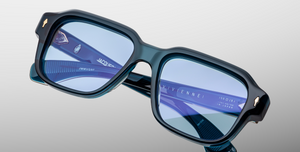 jacques marie mage vivienne indigo eckige sonnenbrille in blau mit blauen gläsern