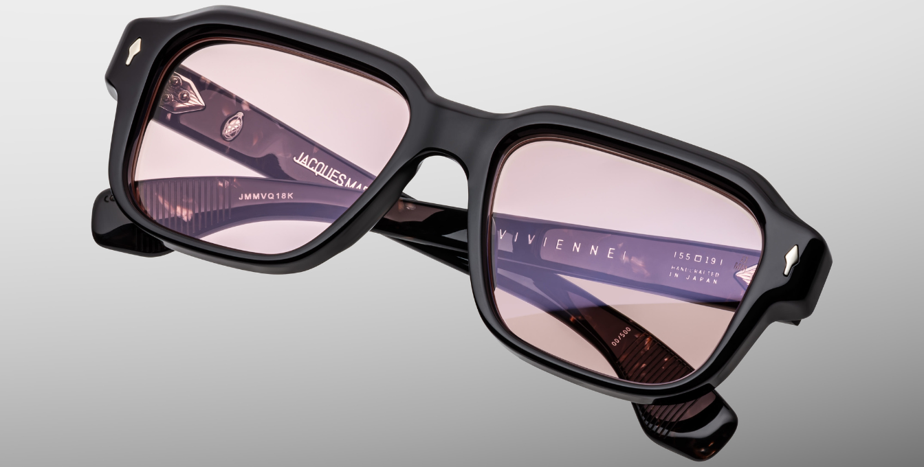 jacques marie mage vivienne willow eckige sonnenbrille in schwarz mit rosa gläsern
