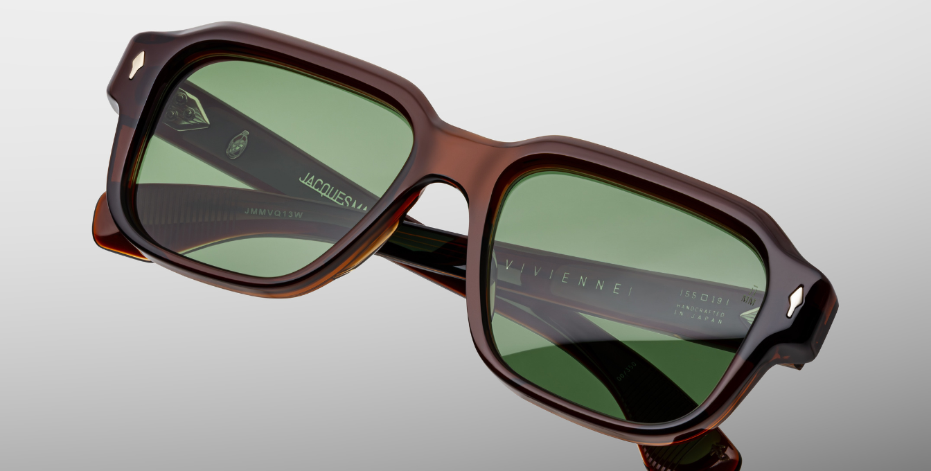 jacques marie mage vivienne zoltar eckige sonnenbrille in braun mit grünen gläsern